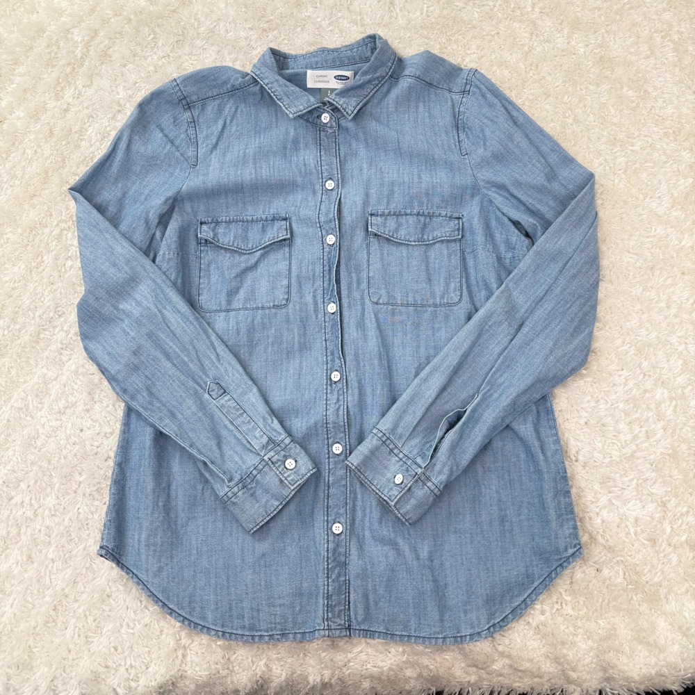 Old Navy Shirt Women's Small Chambray Classic Button Down LS Denim Rodeo Capsule